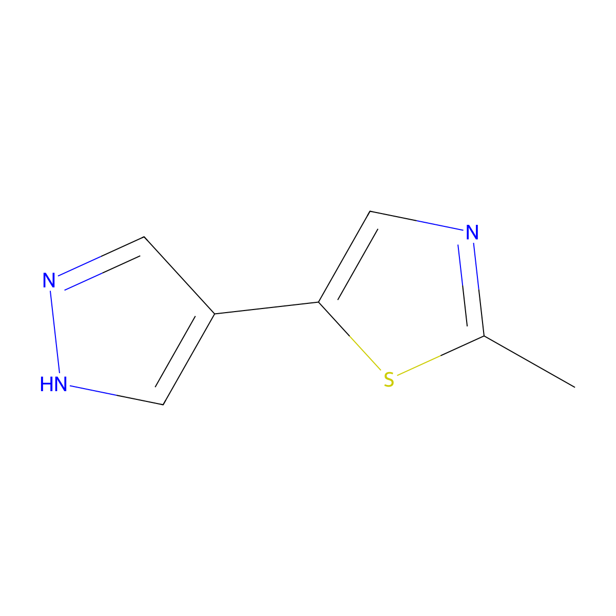 2-methyl-5-(1H-pyrazol-4-yl)-1,3-thiazole molecular structure, CAS 1934657-27-8