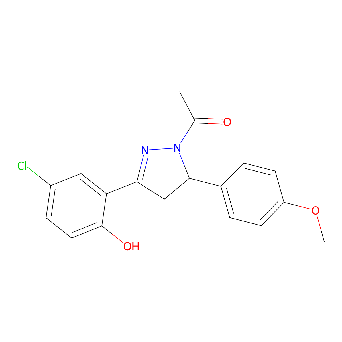 1-(3-(5-chloro-2-hydroxyphenyl)-5-(4-methoxyphenyl)-4,5-dihydro-1H-pyrazol-1-yl)ethanone molecular structure, CAS 193466-26-1