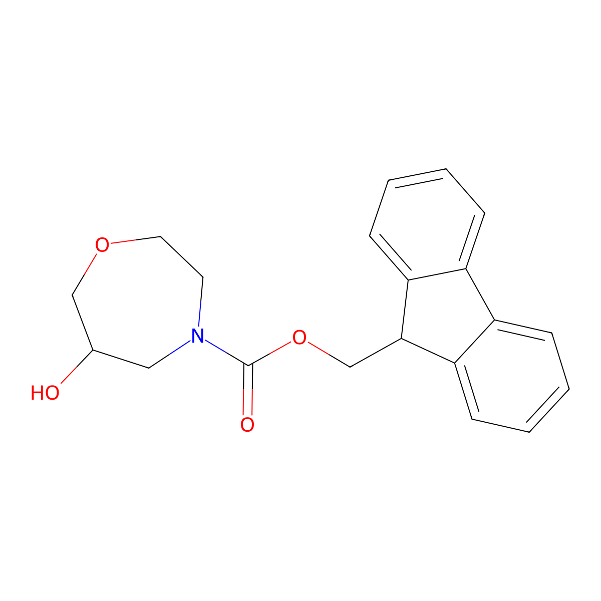 (9H-fluoren-9-yl)methyl 6-hydroxy-1,4-oxazepane-4-carboxylate molecular structure, CAS 1934672-00-0