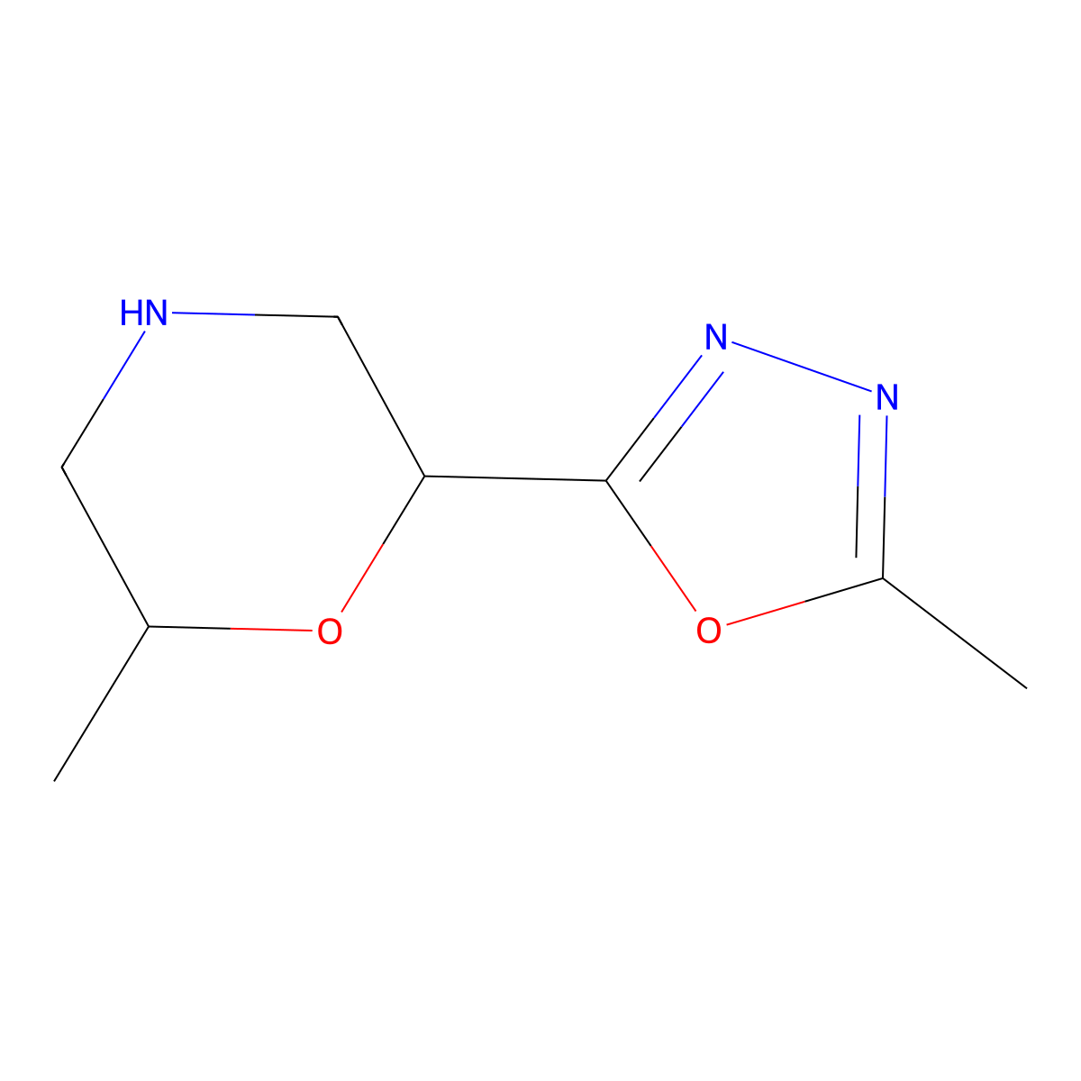 2-Methyl-6-(5-methyl-1,3,4-oxadiazol-2-yl)morpholine molecular structure, CAS 1934718-80-5