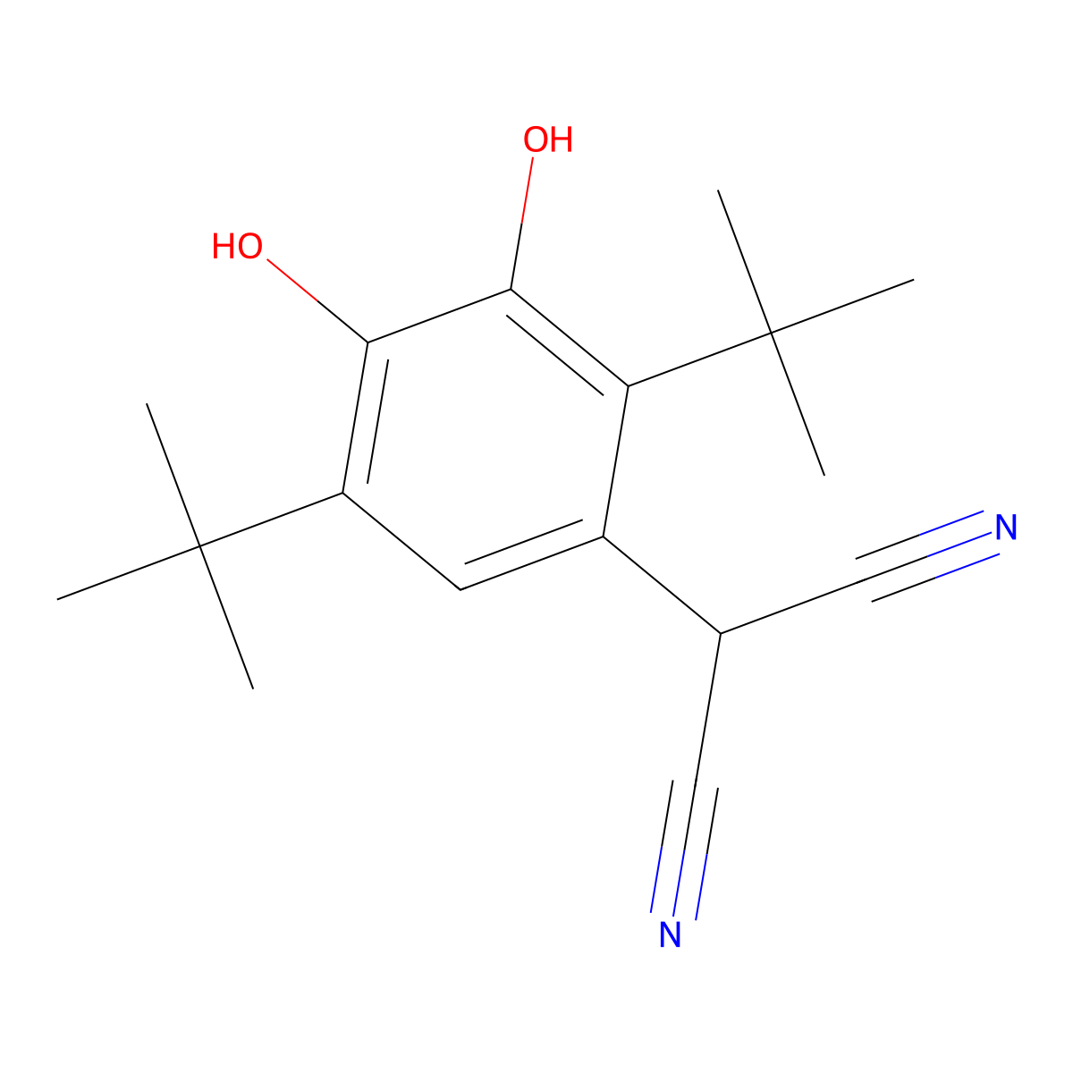 Propanedinitrile, [2,5-bis(1,1-dimethylethyl)-3,4-dihydroxyphenyl]- molecular structure, CAS 193472-75-2