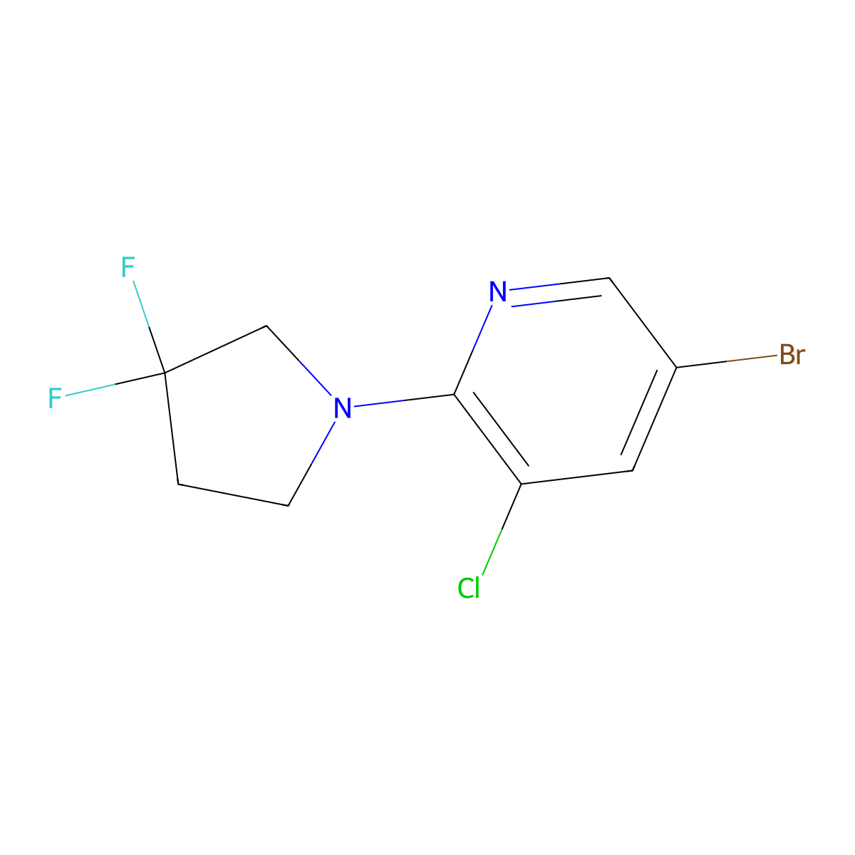 5-Bromo-3-chloro-2-(3,3-difluoropyrrolidin-1-yl)pyridine molecular structure, CAS 1934829-97-6