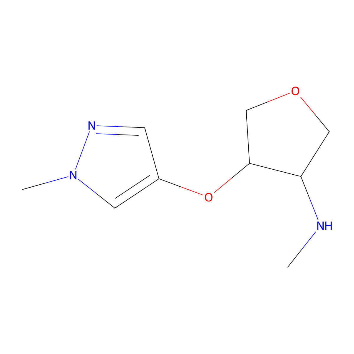 N-Methyl-4-[(1-methyl-1H-pyrazol-4-yl)oxy]oxolan-3-amine molecular structure, CAS 1934832-80-0