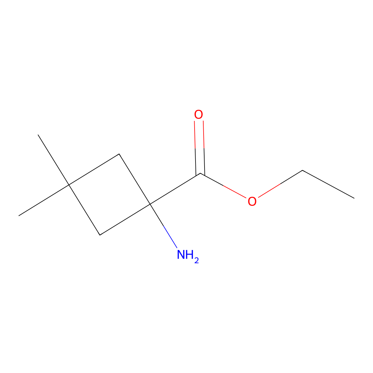 Ethyl 1-amino-3,3-dimethylcyclobutane-1-carboxylate molecular structure, CAS 1934880-74-6