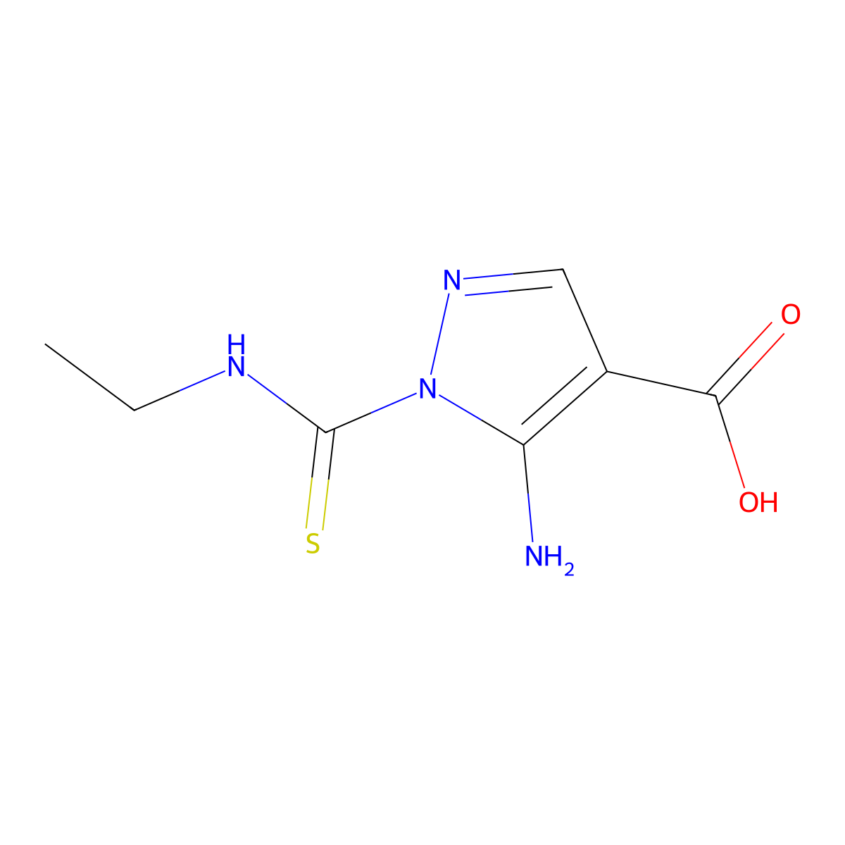 5-amino-1-(ethylcarbamothioyl)-1H-pyrazole-4-carboxylic acid molecular structure, CAS 1934938-28-9