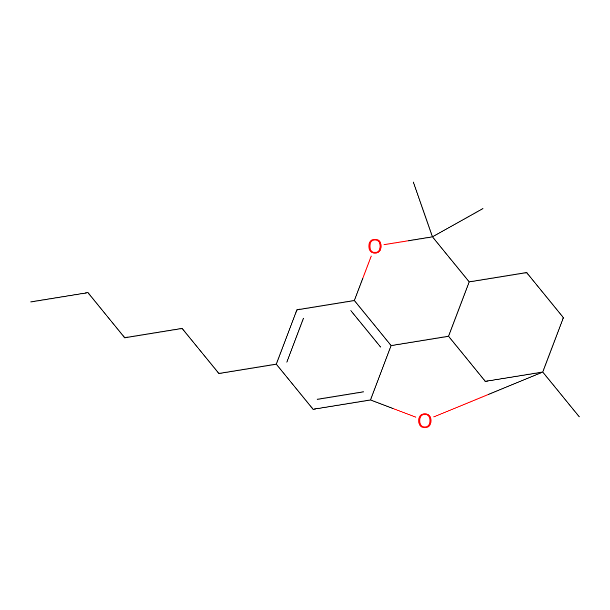 6a,7,8,9,10,10a-Hexahydro-6,6,9-trimethyl-3-pentyl-1,9-epoxy-6H-dibenzo(b,d)pyran molecular structure, CAS 19352-64-8