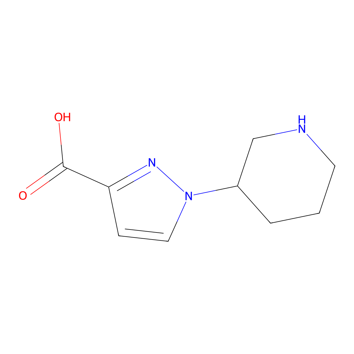 1-(Piperidin-3-yl)-1H-pyrazole-3-carboxylic acid molecular structure, CAS 1935220-18-0