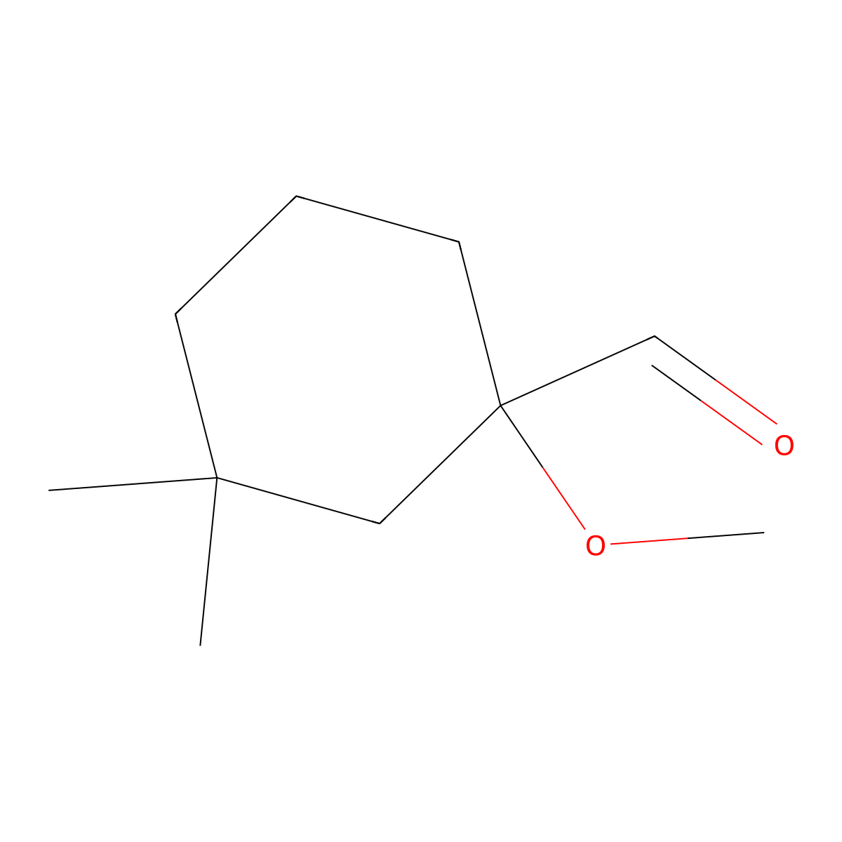 1-Methoxy-3,3-dimethylcyclohexane-1-carbaldehyde molecular structure, CAS 1935248-51-3