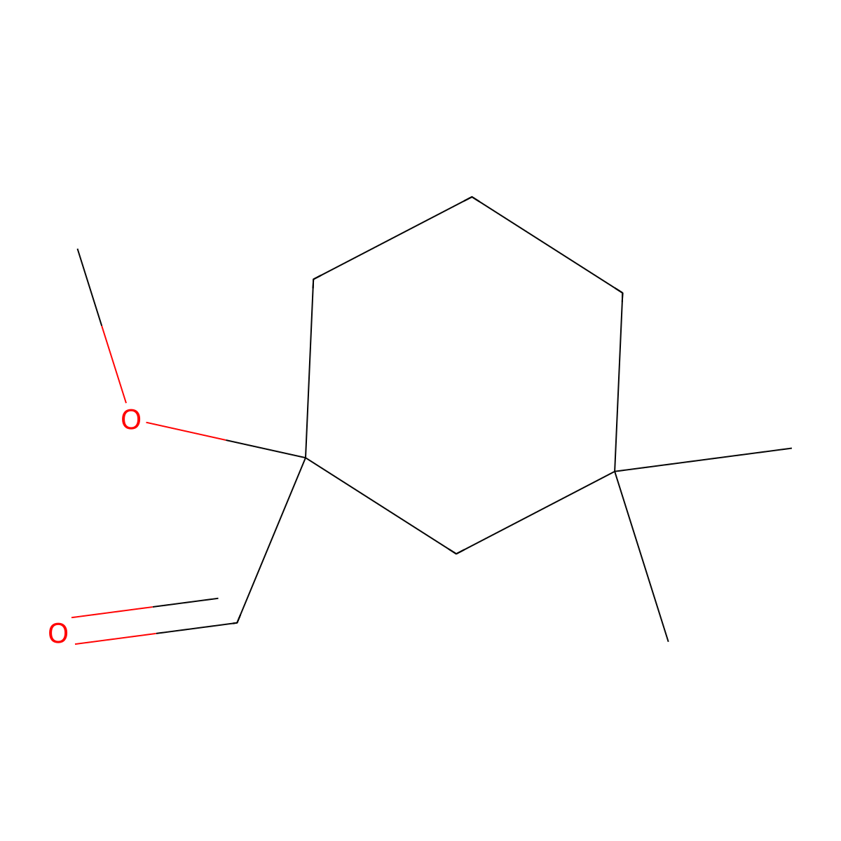 1-Methoxy-3,3-dimethylcyclohexane-1-carbaldehyde molecular structure, CAS 1935248-51-3