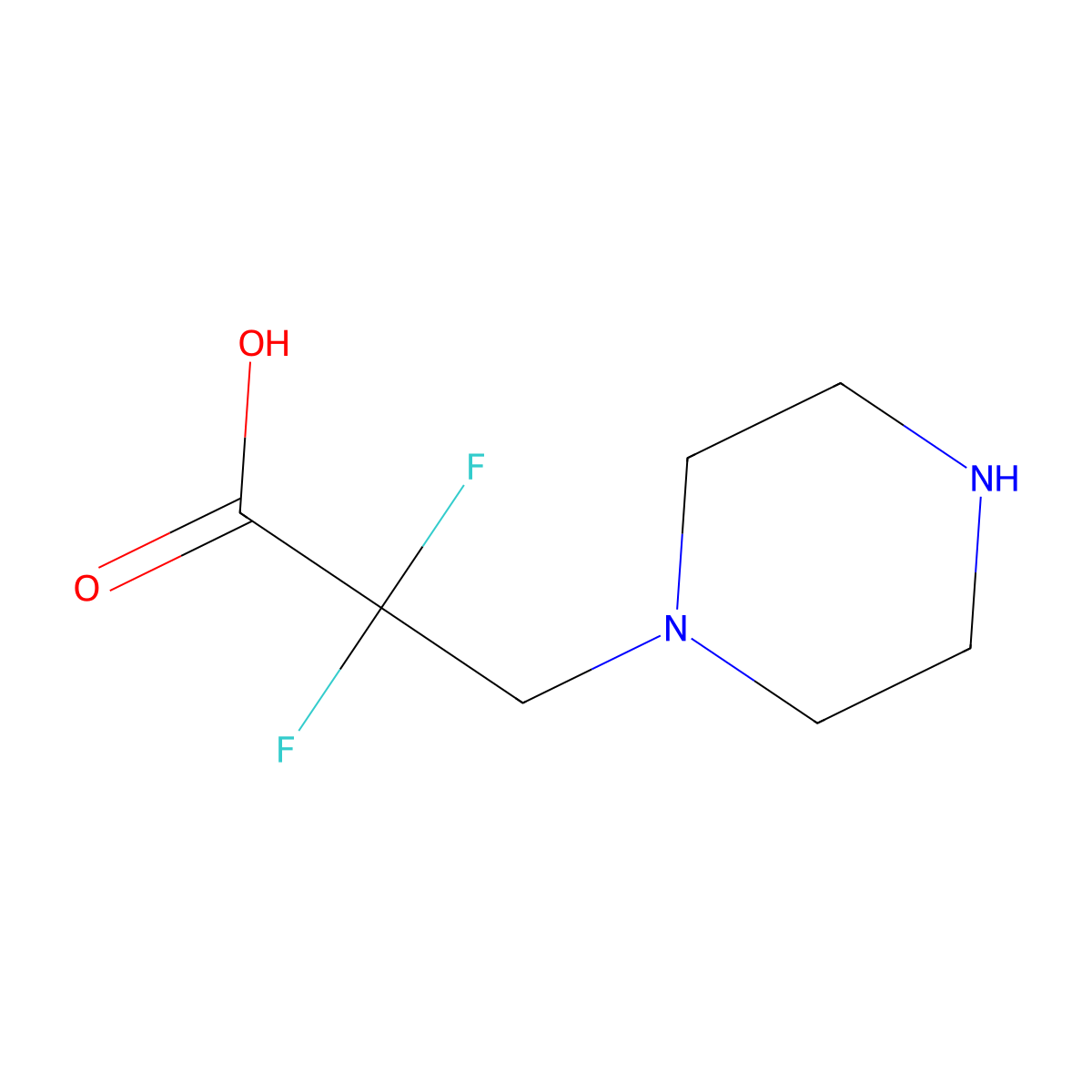 2,2-Difluoro-3-(piperazin-1-yl)propanoic acid molecular structure, CAS 1935316-24-7