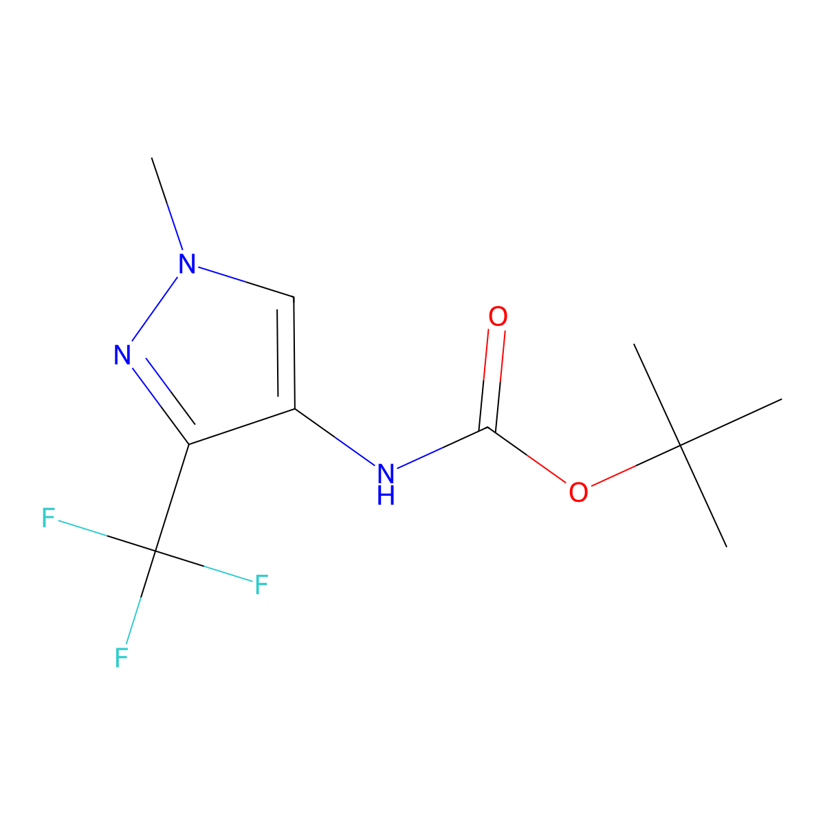 tert-Butyl (1-methyl-3-(trifluoromethyl)-1H-pyrazol-4-yl)carbamate molecular structure, CAS 1935329-59-1