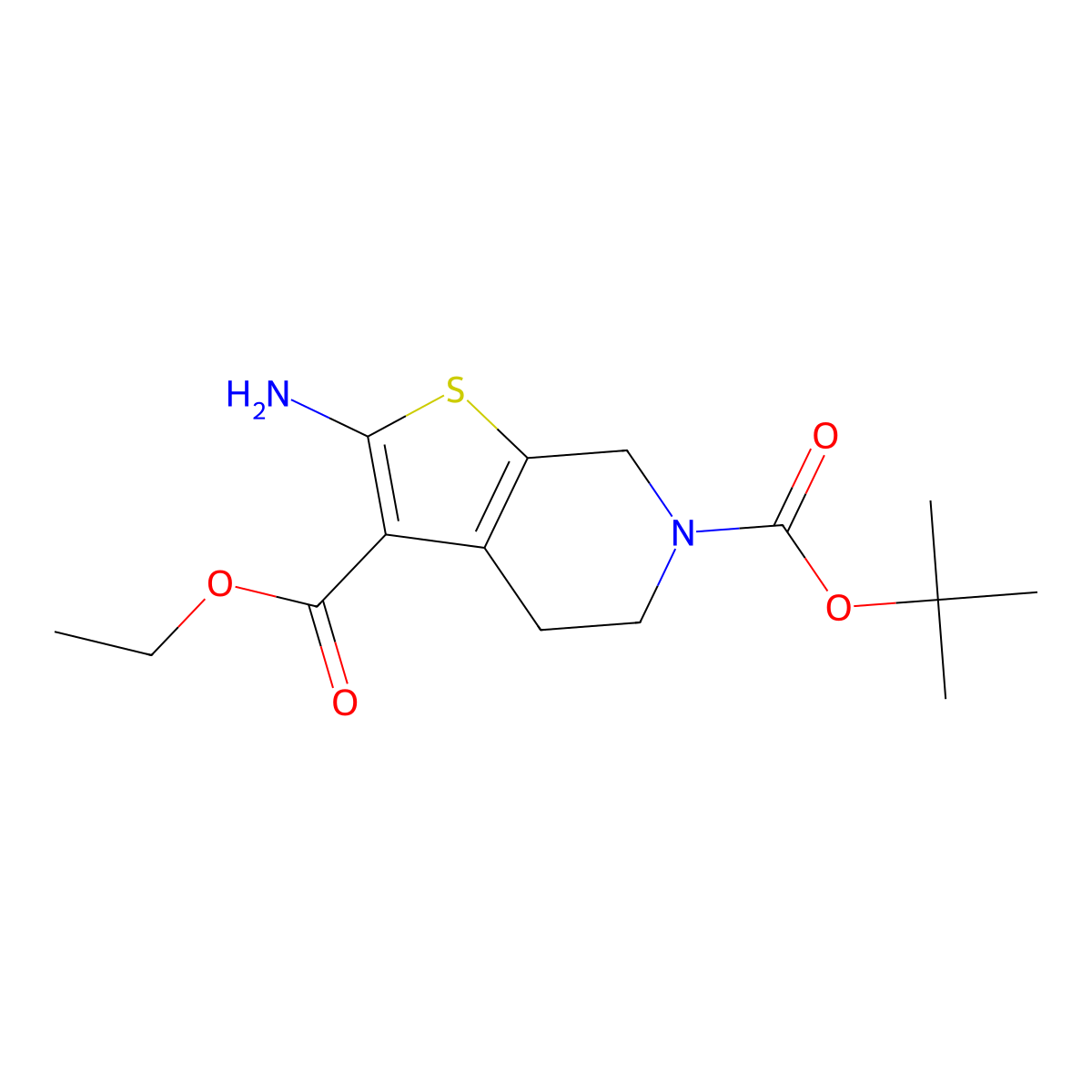 6-tert-butyl 3-ethyl 2-amino-4H,5H,6H,7H-thieno(2,3-c)pyridine-3,6-dicarboxylate molecular structure, CAS 193537-14-3