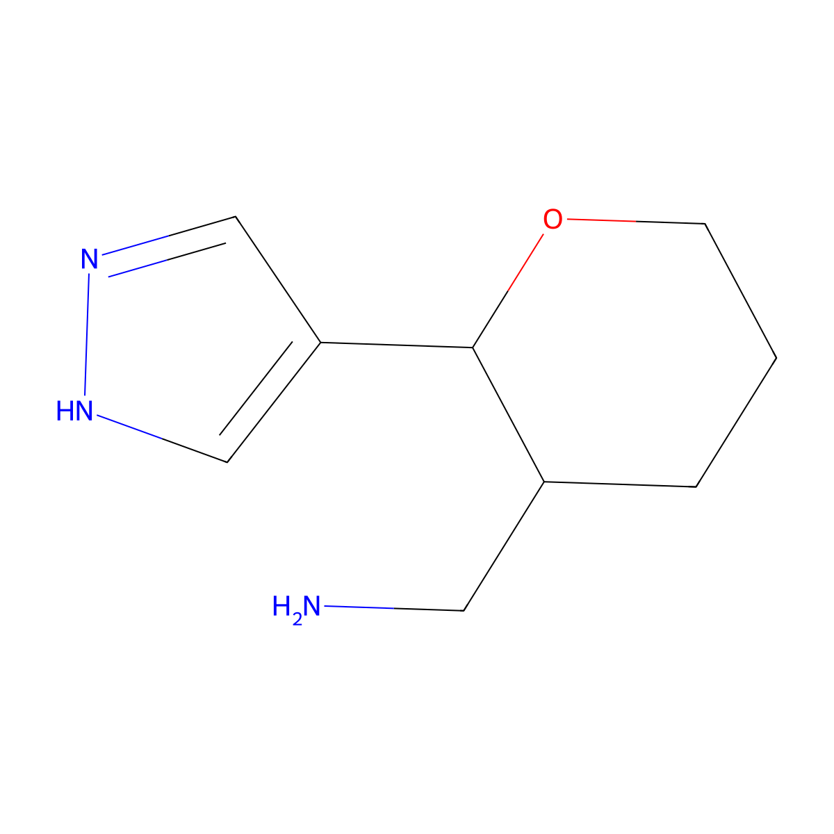 [2-(1H-pyrazol-4-yl)oxan-3-yl]methanamine molecular structure, CAS 1935372-39-6