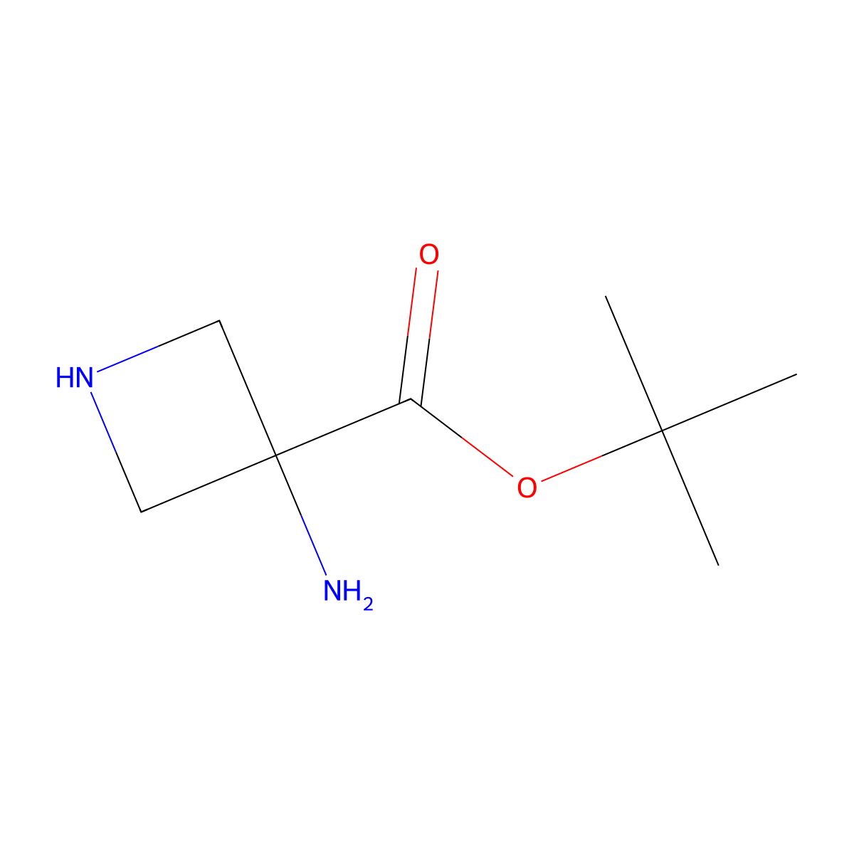 Tert-butyl 3-aminoazetidine-3-carboxylate molecular structure, CAS 1935381-40-0