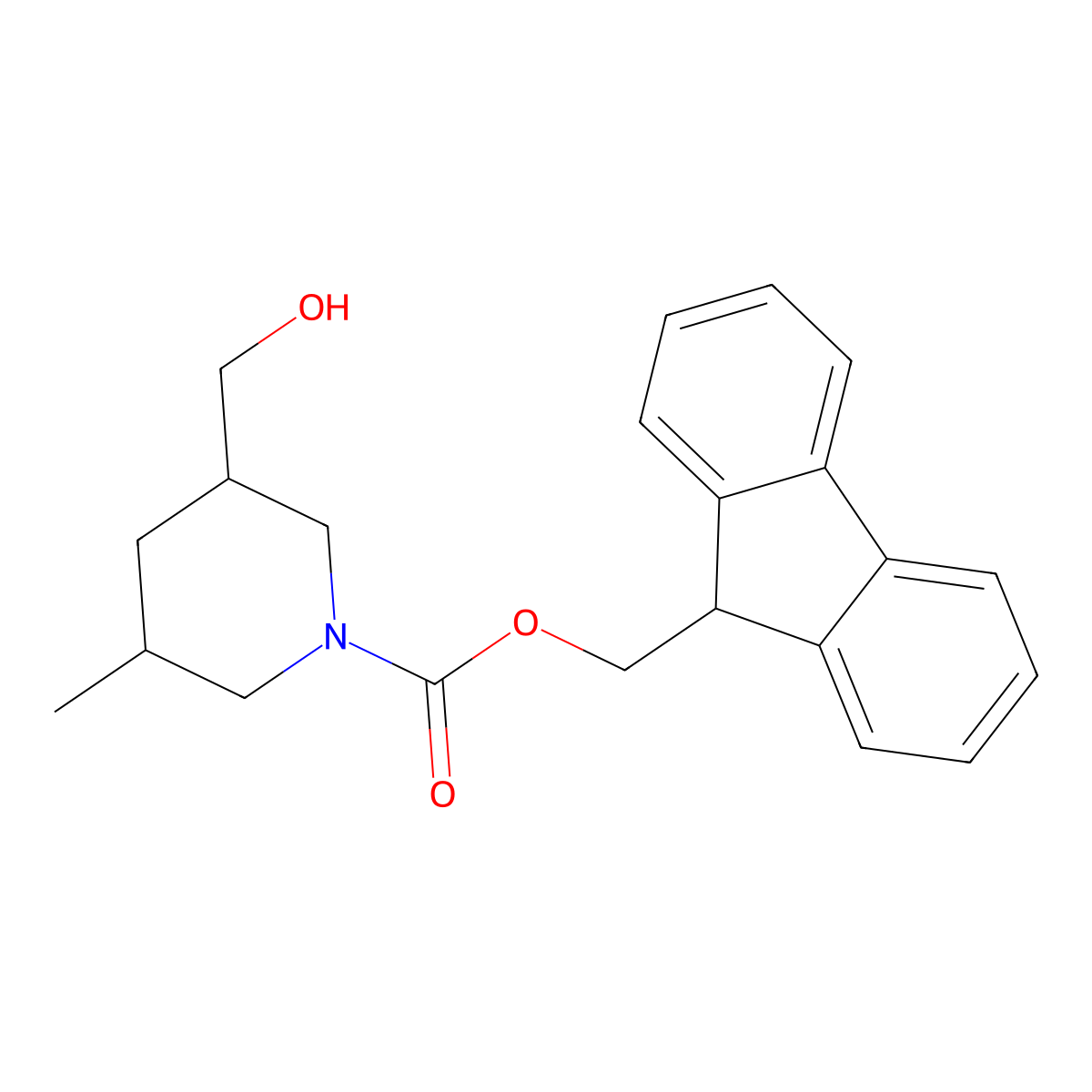 (9H-fluoren-9-yl)methyl 3-(hydroxymethyl)-5-methylpiperidine-1-carboxylate molecular structure, CAS 1935496-53-9