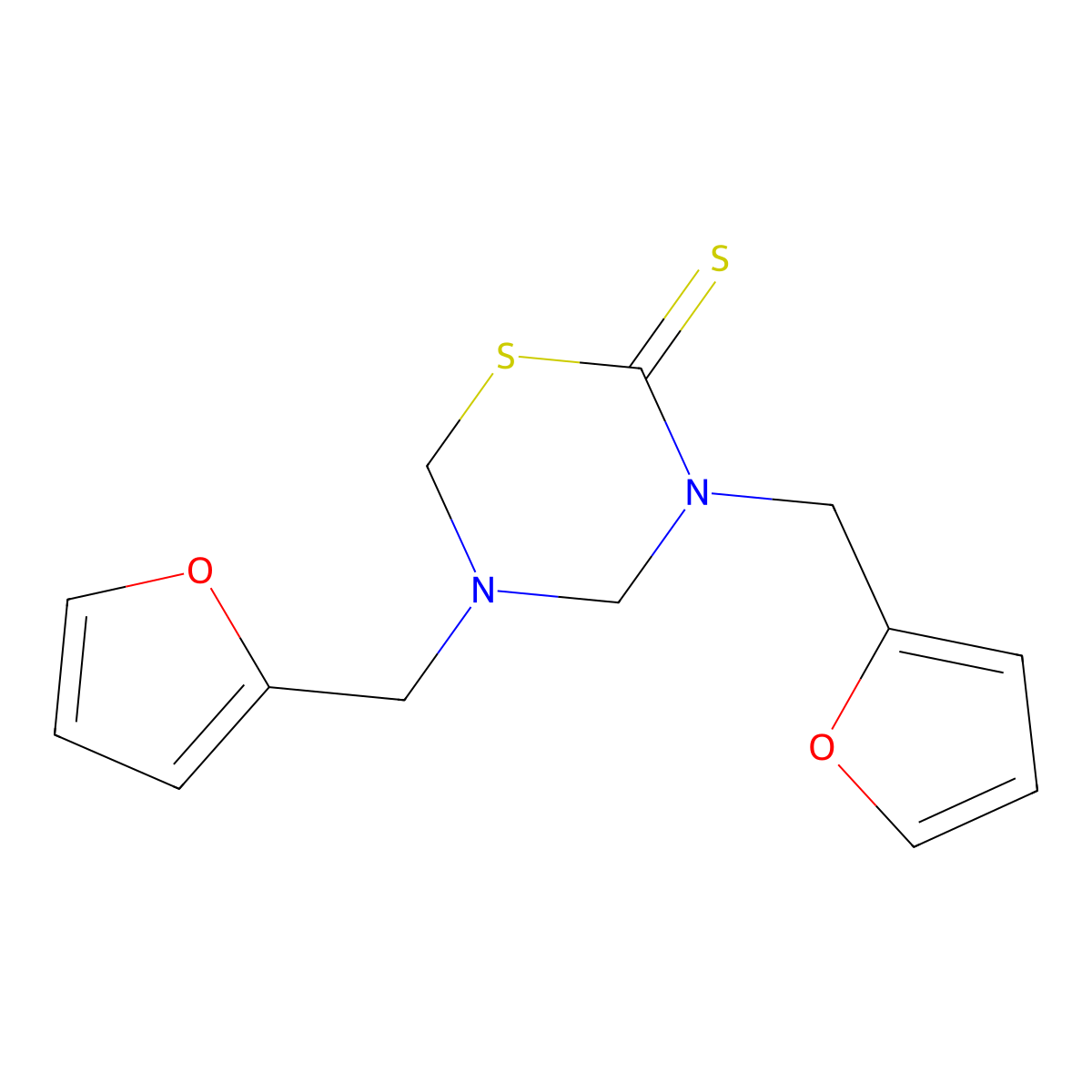3,5-Bis(2-furylmethyl)-1,3,5-thiadiazinane-2-thione molecular structure, CAS 19356-02-6