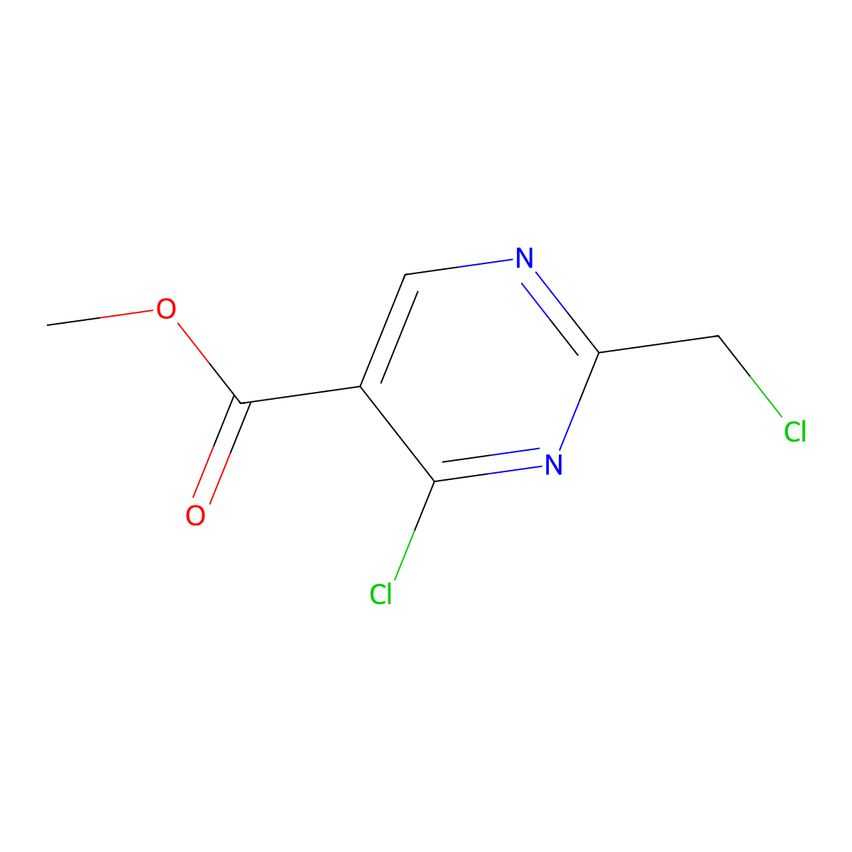 Methyl 4-chloro-2-(chloromethyl)pyrimidine-5-carboxylate molecular structure, CAS 1935635-94-1
