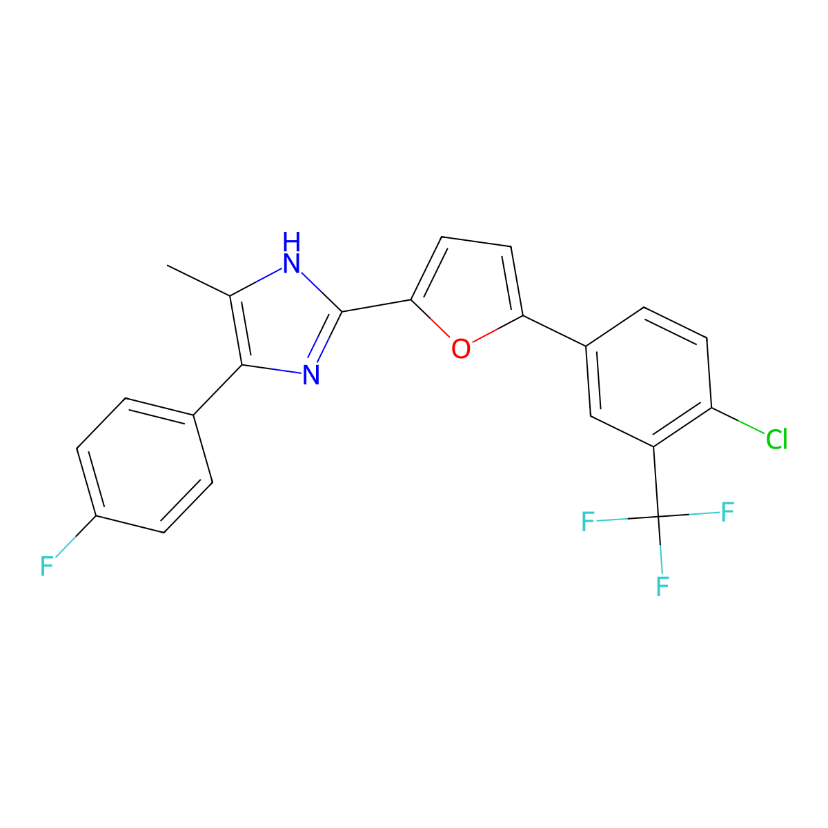 2-{5-[4-chloro-3-(trifluoromethyl)phenyl]furan-2-yl}-4-(4-fluorophenyl)-5-methyl-1H-imidazole molecular structure, CAS 1935723-07-1