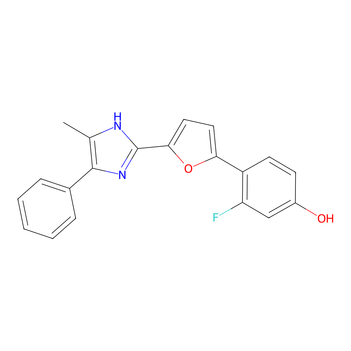 3-Fluoro-4-[5-(5-methyl-4-phenyl-1H-imidazol-2-yl)furan-2-yl]phenol molecular structure, CAS 1935723-98-0