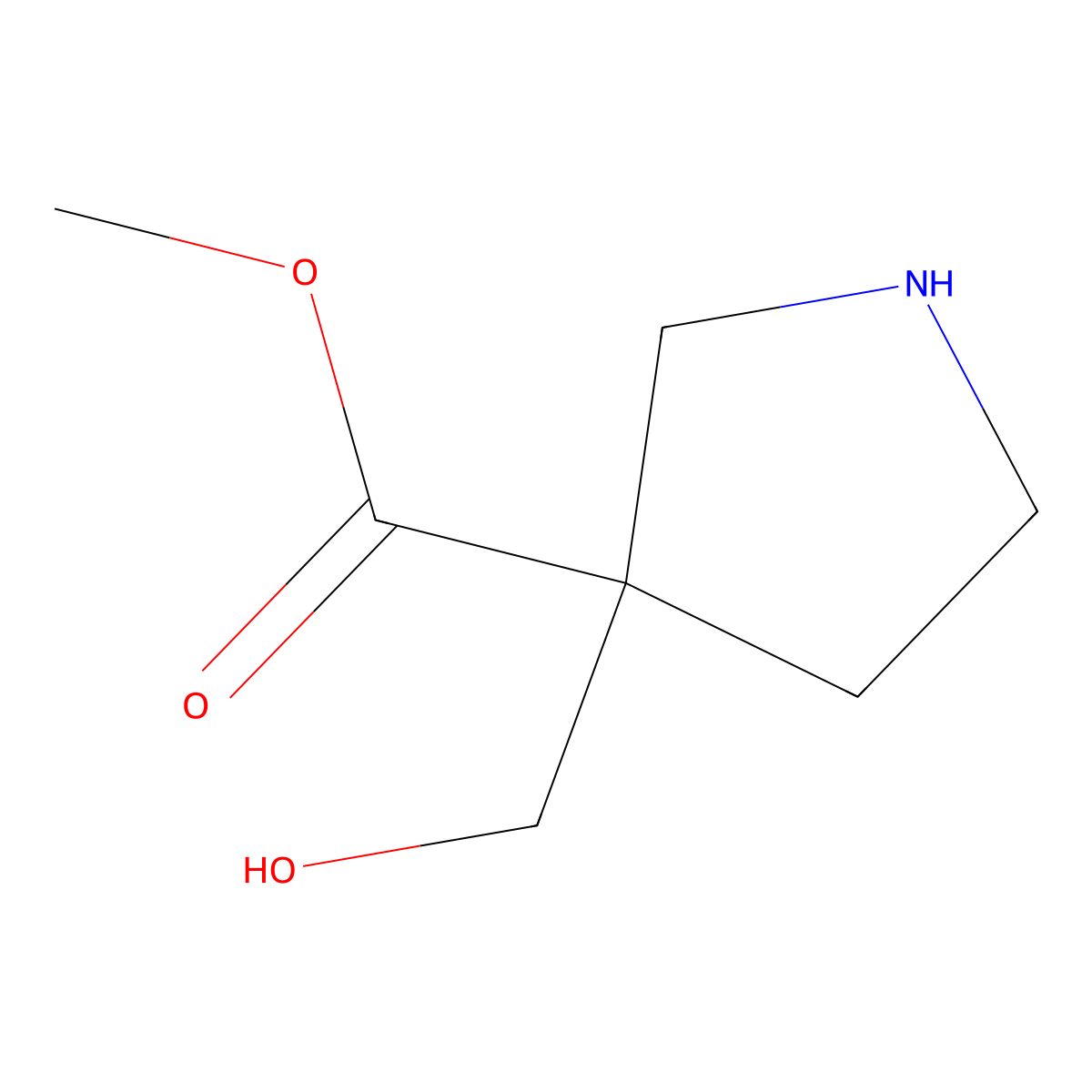 Methyl 3-(hydroxymethyl)pyrrolidine-3-carboxylate molecular structure, CAS 1935922-03-4