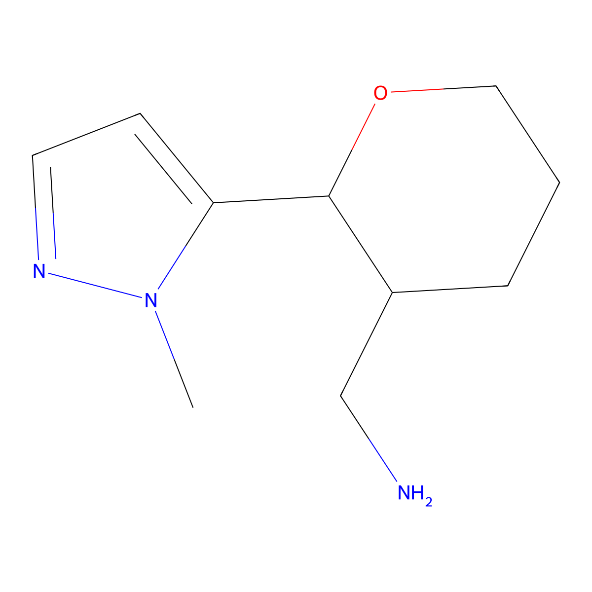 [2-(1-methyl-1H-pyrazol-5-yl)oxan-3-yl]methanamine molecular structure, CAS 1935956-65-2