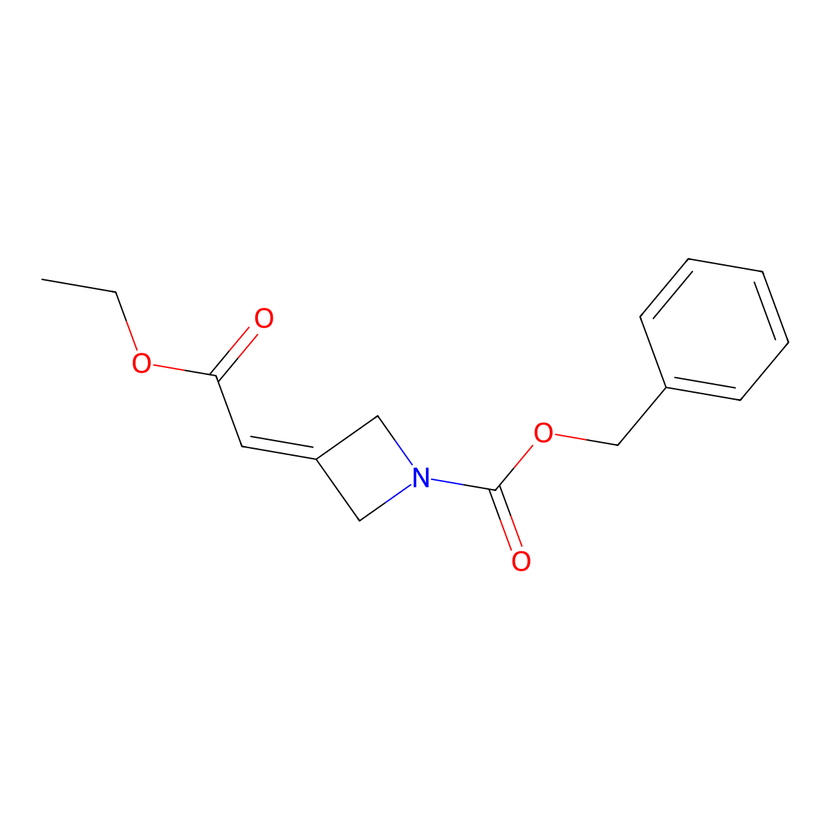 Benzyl 3-(2-ethoxy-2-oxoethylidene)azetidine-1-carboxylate molecular structure, CAS 1935971-61-1