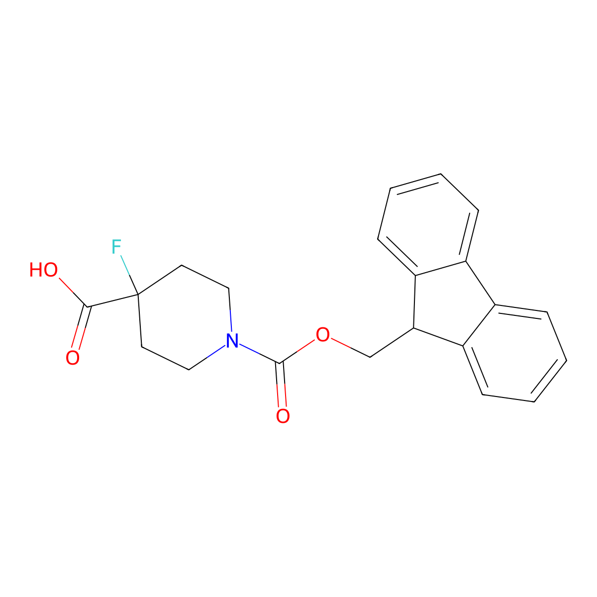 1-{[(9H-fluoren-9-yl)methoxy]carbonyl}-4-fluoropiperidine-4-carboxylic acid molecular structure, CAS 1935998-33-6