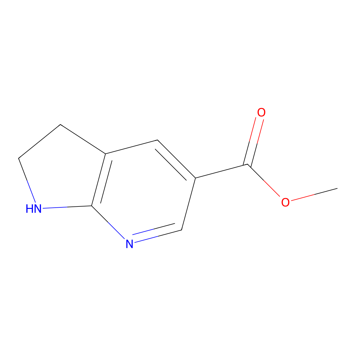 methyl 1H,2H,3H-pyrrolo(2,3-b)pyridine-5-carboxylate molecular structure, CAS 1936009-13-0