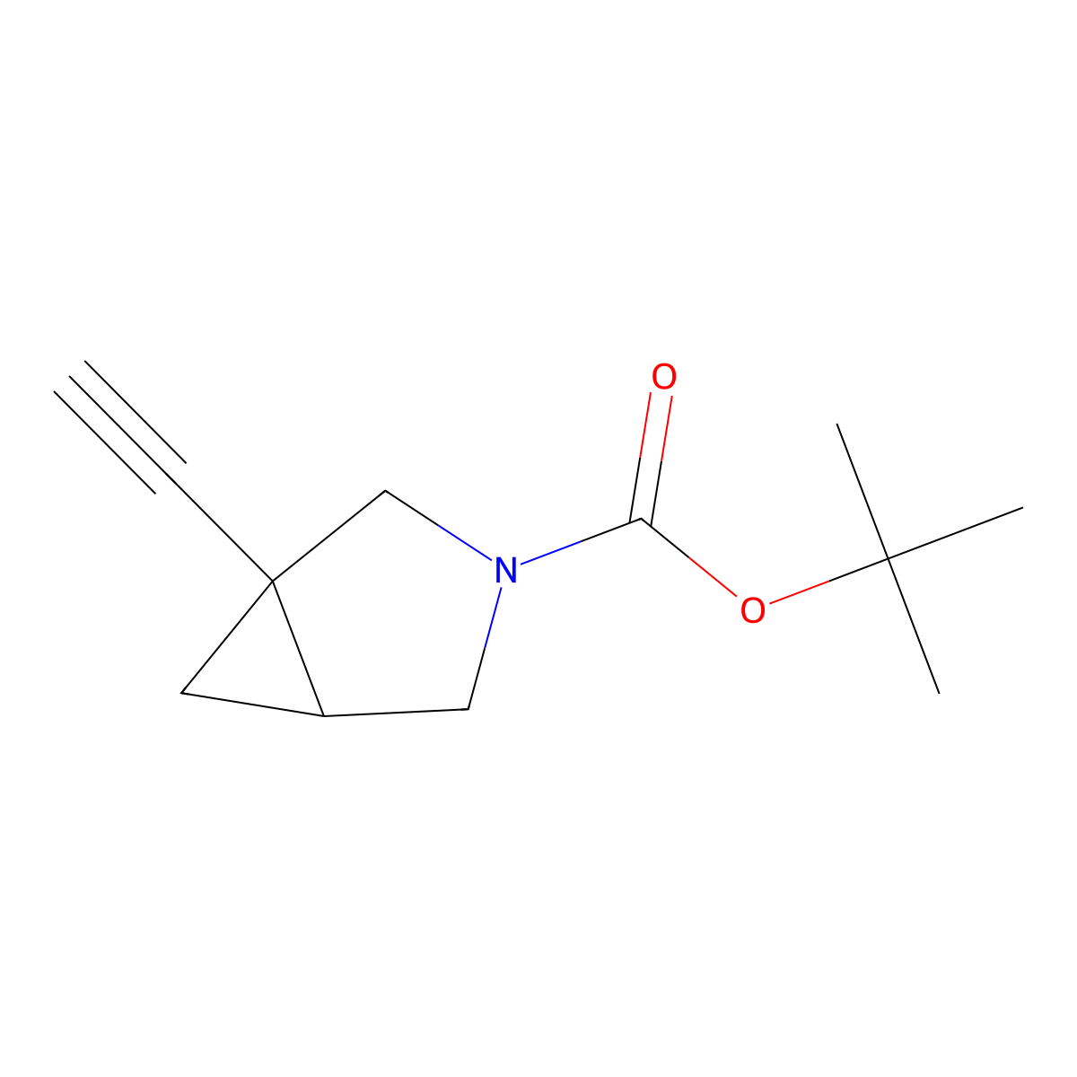 Tert-butyl 1-ethynyl-3-azabicyclo[3.1.0]hexane-3-carboxylate molecular structure, CAS 1936077-76-7