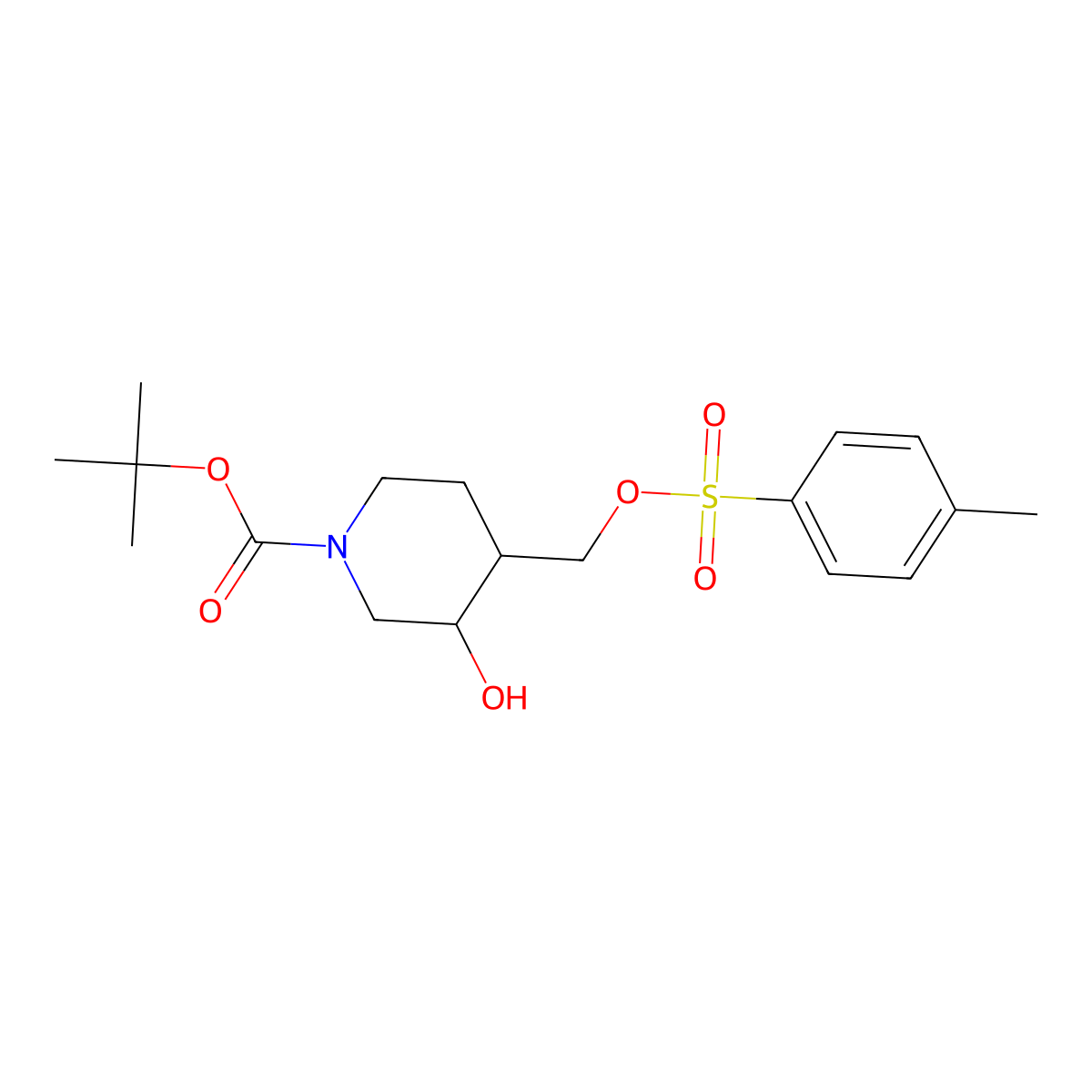 tert-Butyl 3-hydroxy-4-((tosyloxy)methyl)piperidine-1-carboxylate molecular structure, CAS 1936080-11-3