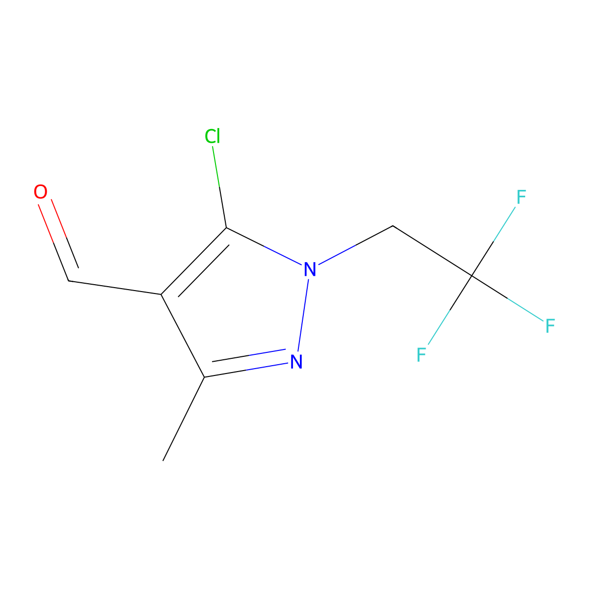 5-chloro-3-methyl-1-(2,2,2-trifluoroethyl)-1H-pyrazole-4-carbaldehyde molecular structure, CAS 1936109-25-9