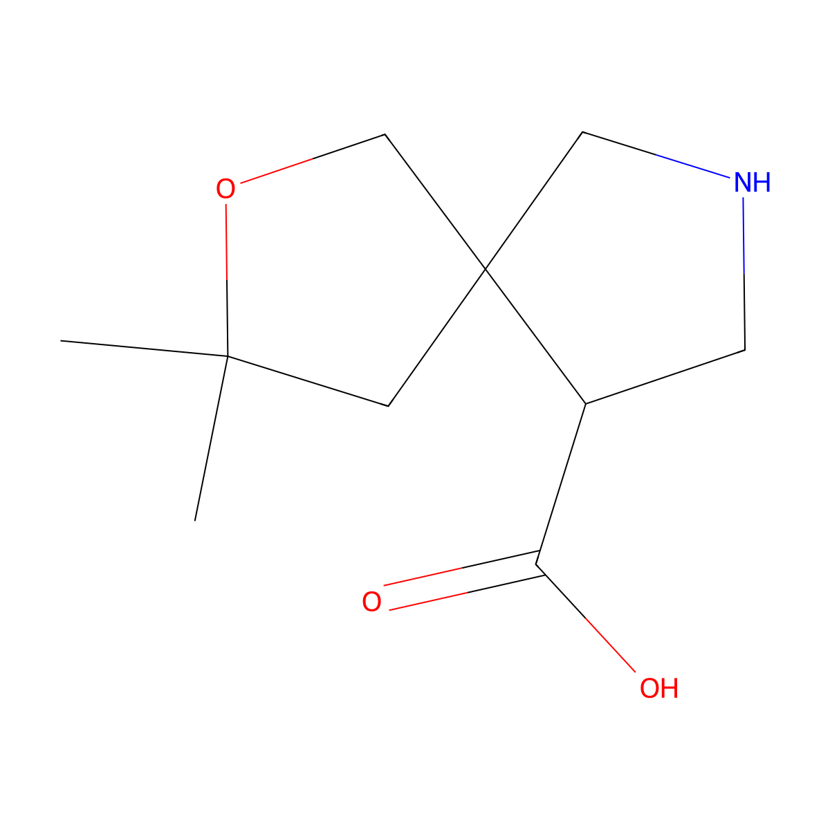 3,3-Dimethyl-2-oxa-7-azaspiro[4.4]nonane-9-carboxylic acid molecular structure, CAS 1936111-16-8