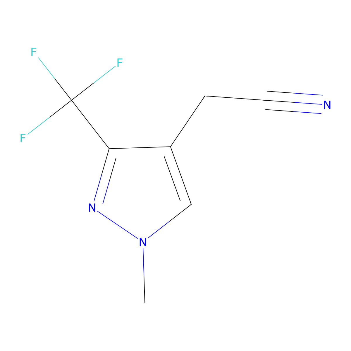 2-(1-methyl-3-(trifluoromethyl)-1H-pyrazol-4-yl)acetonitrile molecular structure, CAS 1936125-19-7