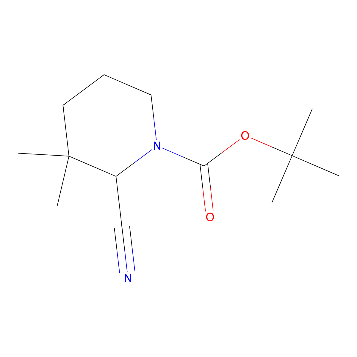 Tert-butyl 2-cyano-3,3-dimethylpiperidine-1-carboxylate molecular structure, CAS 1936129-14-4