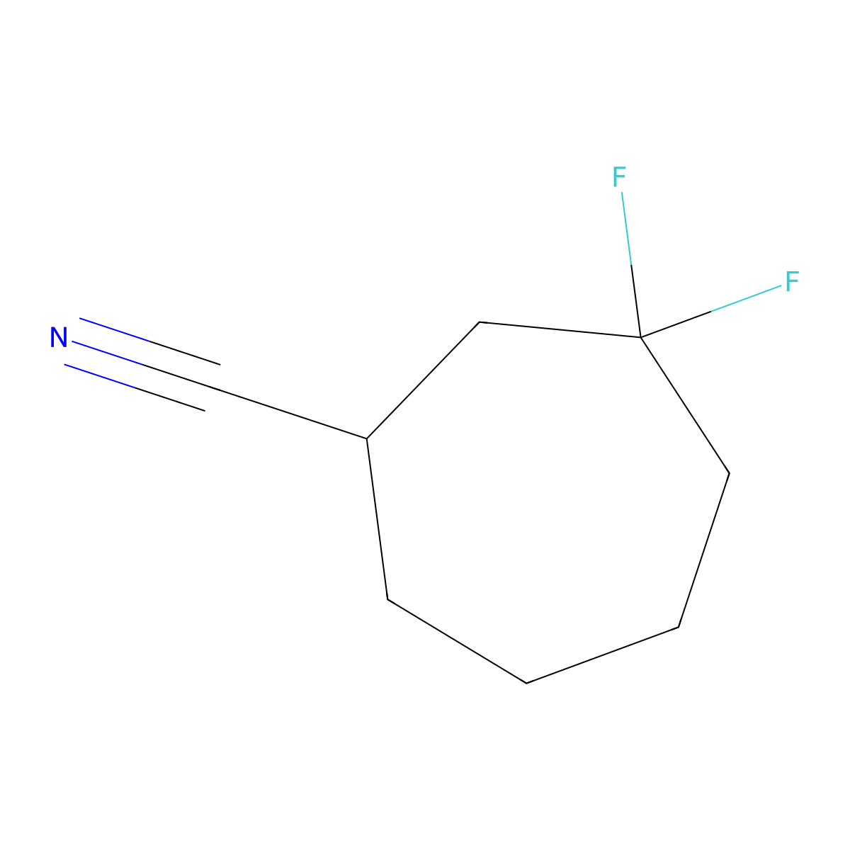 3,3-Difluorocycloheptane-1-carbonitrile molecular structure, CAS 1936142-10-7