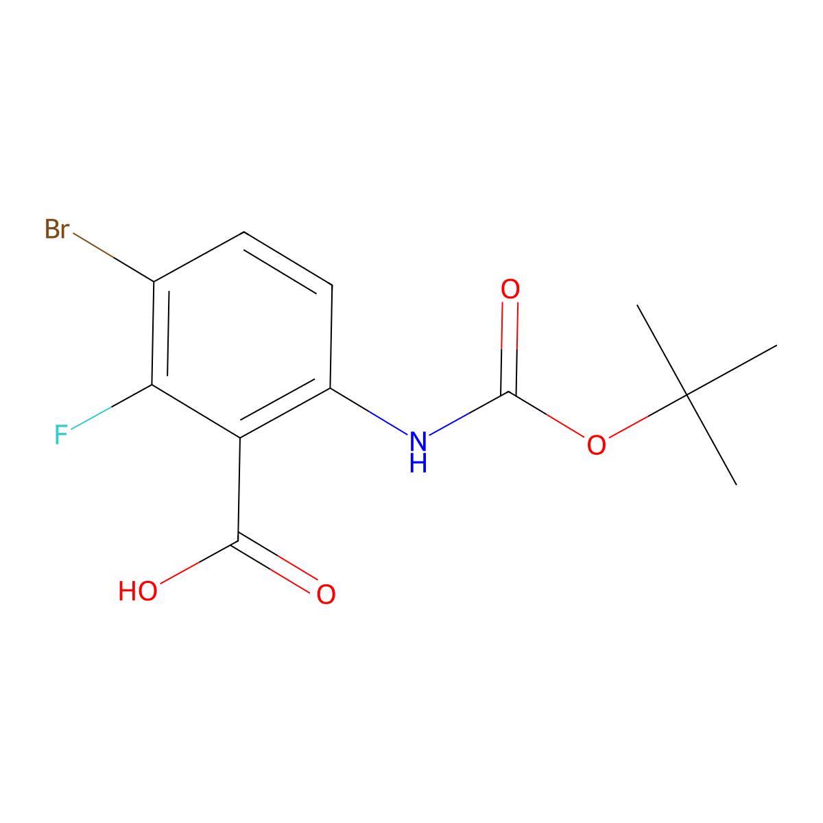 3-Bromo-6-{[(tert-butoxy)carbonyl]amino}-2-fluorobenzoic acid molecular structure, CAS 1936144-82-9