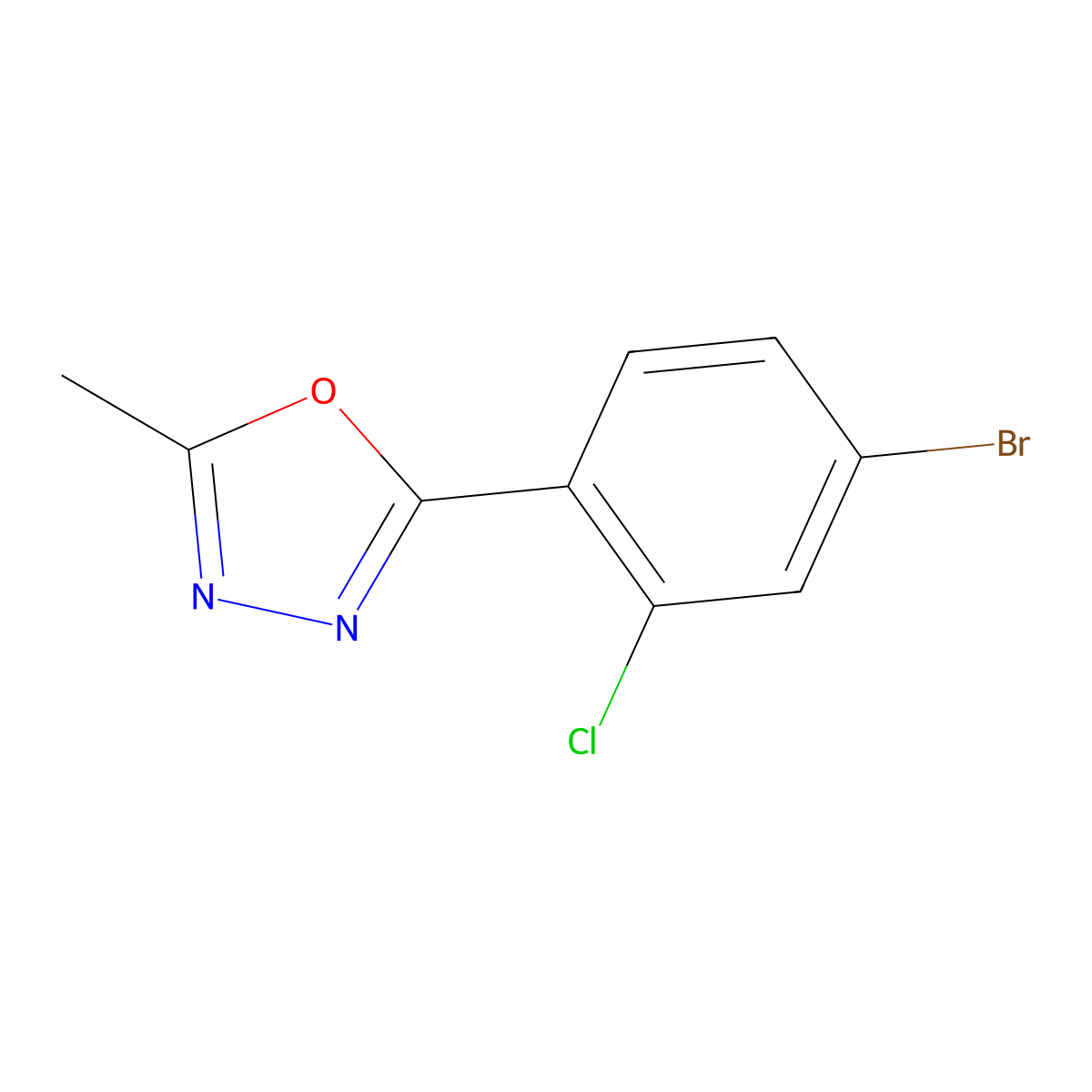 2-(4-Bromo-2-chlorophenyl)-5-methyl-1,3,4-oxadiazole molecular structure, CAS 1936176-55-4