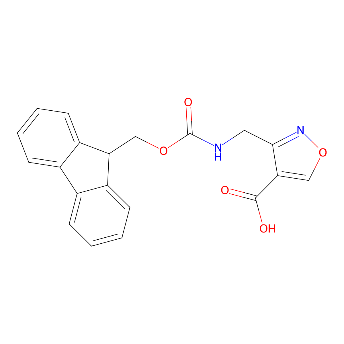 3-(((((9H-fluoren-9-yl)methoxy)carbonyl)amino)methyl)-1,2-oxazole-4-carboxylic acid molecular structure, CAS 1936212-63-3