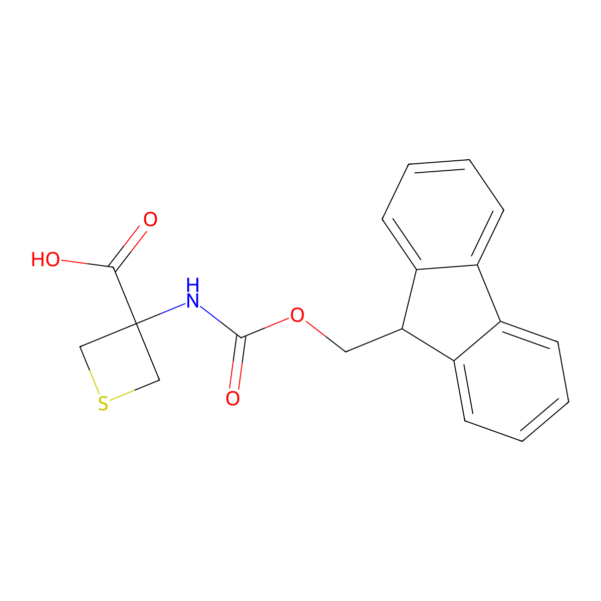 3-({[(9H-fluoren-9-yl)methoxy]carbonyl}amino)thietane-3-carboxylic acid molecular structure, CAS 1936301-15-3