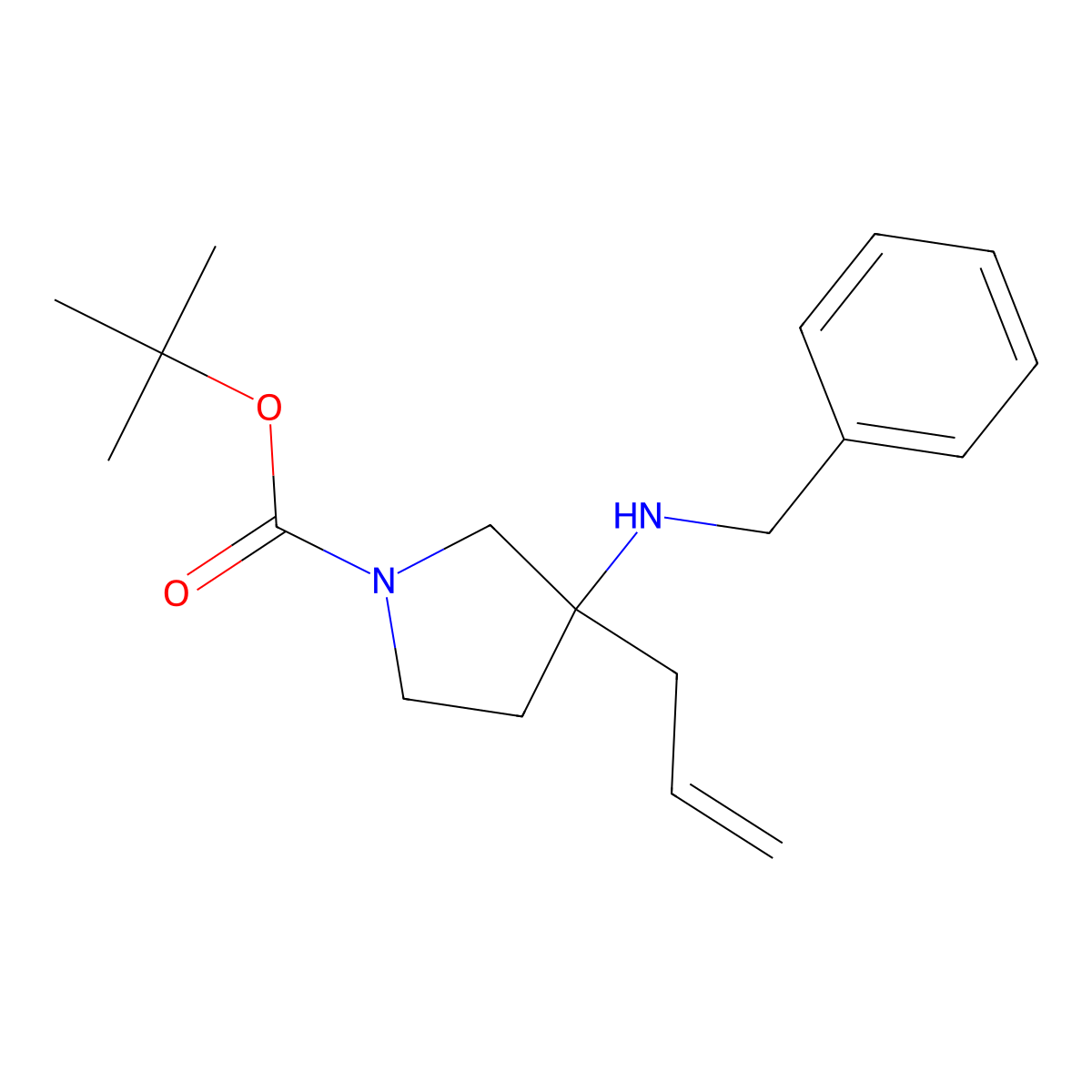 tert-Butyl 3-allyl-3-(benzylamino)pyrrolidine-1-carboxylate molecular structure, CAS 1936302-93-0