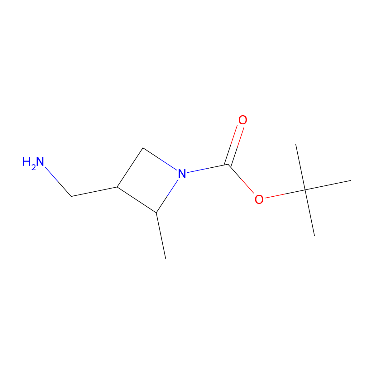 Tert-butyl 3-(aminomethyl)-2-methylazetidine-1-carboxylate molecular structure, CAS 1936304-41-4
