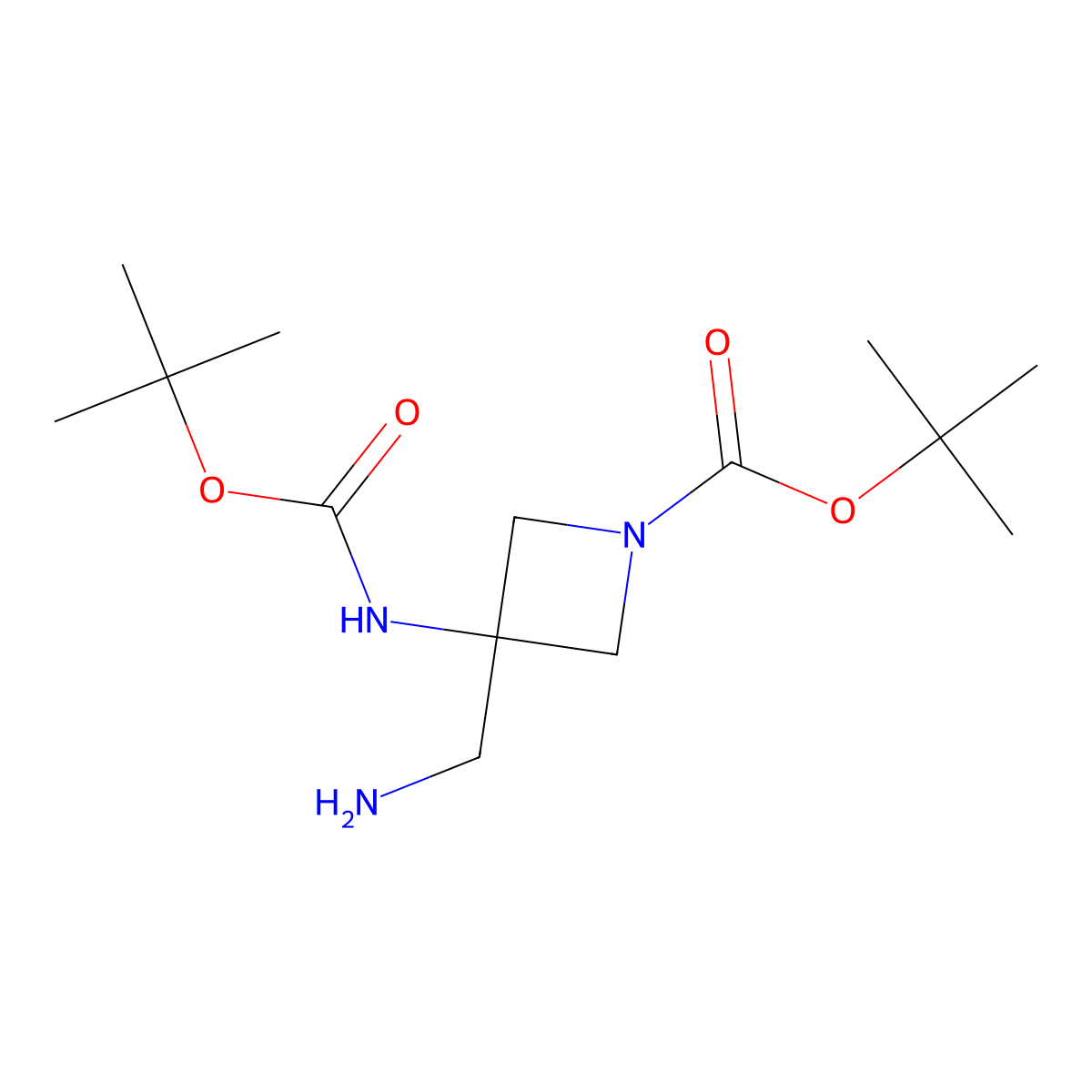 Tert-butyl 3-(aminomethyl)-3-{[(tert-butoxy)carbonyl]amino}azetidine-1-carboxylate molecular structure, CAS 1936305-61-1