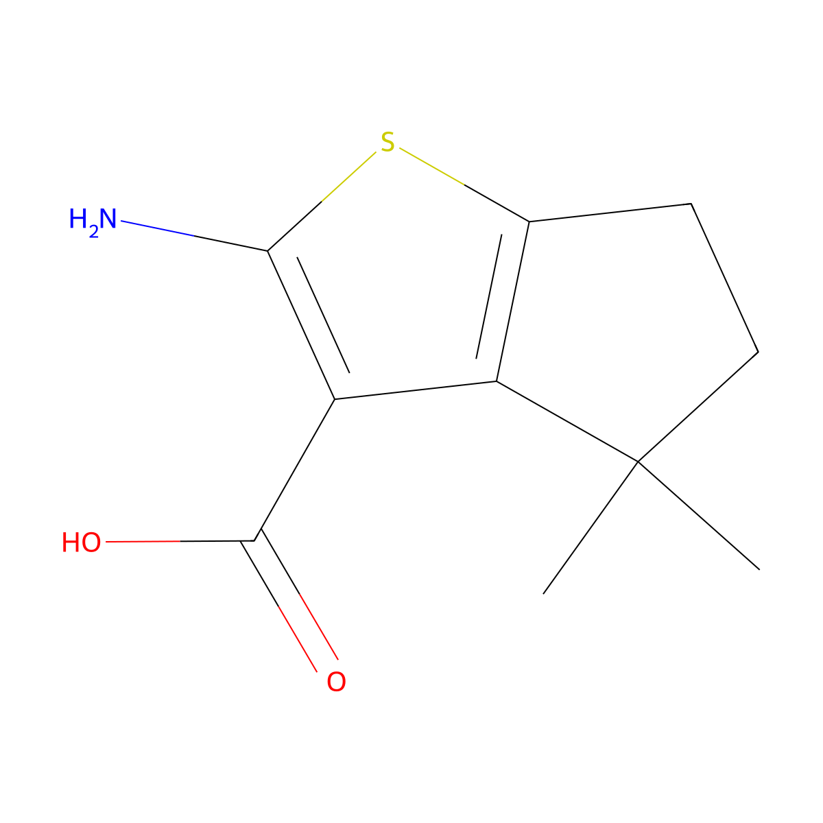 2-amino-4,4-dimethyl-4H,5H,6H-cyclopenta[b]thiophene-3-carboxylic acid molecular structure, CAS 1936341-79-5