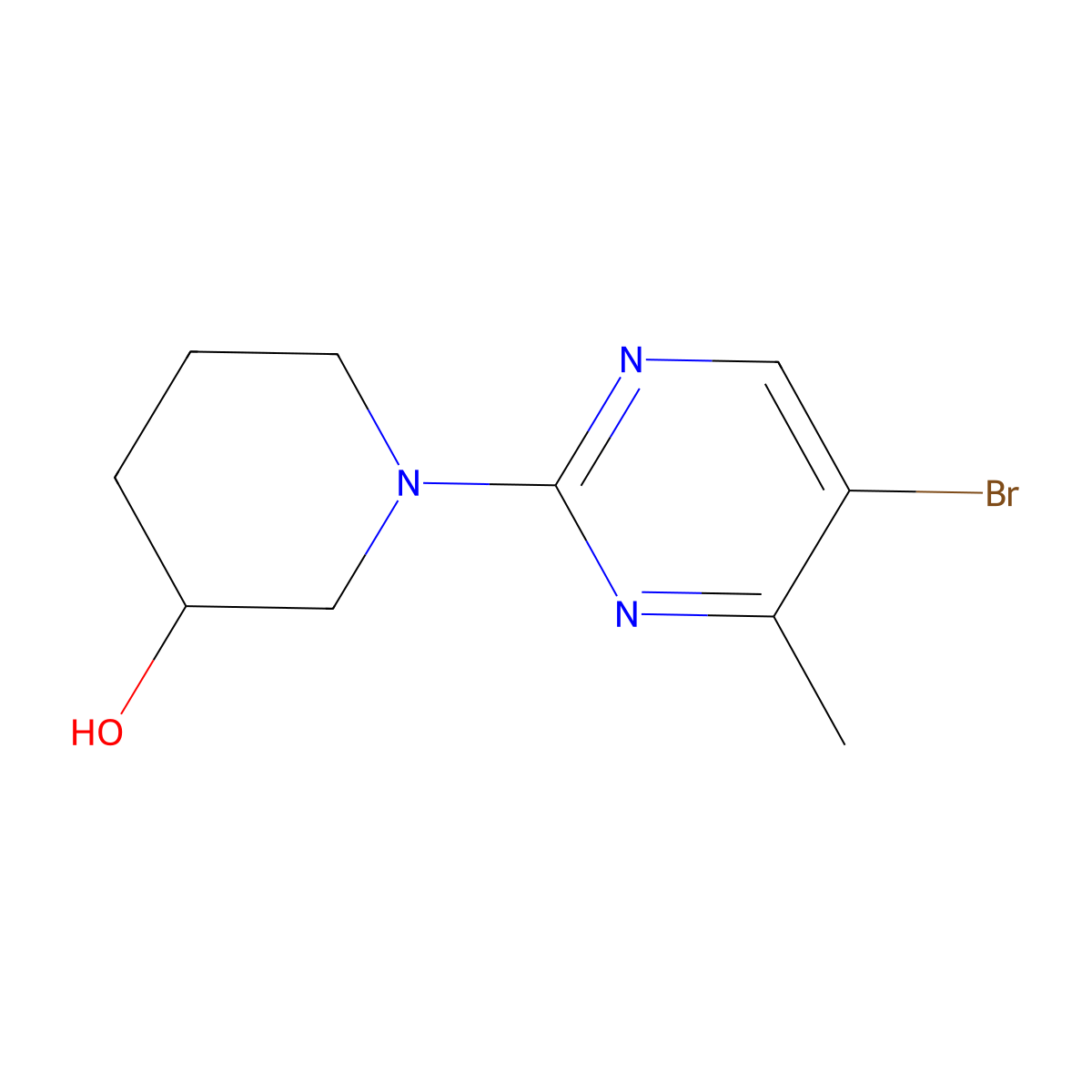 1-(5-Bromo-4-methylpyrimidin-2-yl)piperidin-3-ol molecular structure, CAS 1936347-44-2