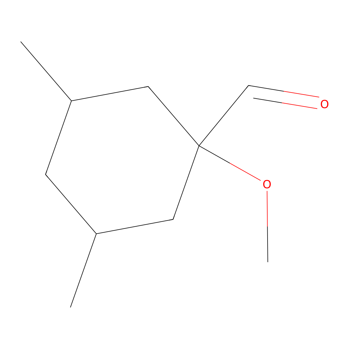 1-Methoxy-3,5-dimethylcyclohexane-1-carbaldehyde molecular structure, CAS 1936379-34-8