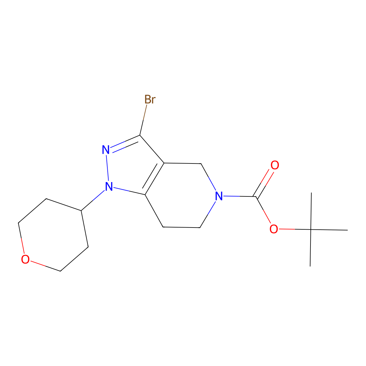 tert-Butyl 3-bromo-1-(tetrahydro-2H-pyran-4-yl)-1,4,6,7-tetrahydro-5H-pyrazolo[4,3-c]pyridine-5-carboxylate molecular structure, CAS 1936429-15-0