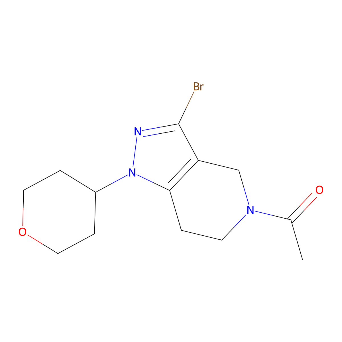 1-(3-bromo-1-(tetrahydro-2H-pyran-4-yl)-6,7-dihydro-1H-pyrazolo[4,3-c]pyridin-5(4H)-yl)ethanone molecular structure, CAS 1936429-16-1