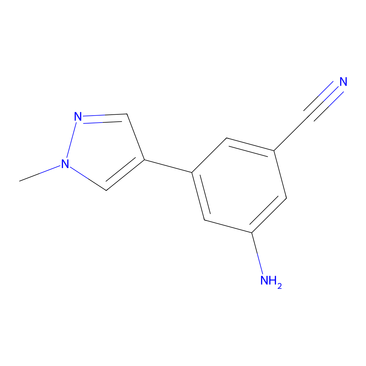 3-amino-5-(1-methyl-1H-pyrazol-4-yl)benzonitrile molecular structure, CAS 1936431-59-2