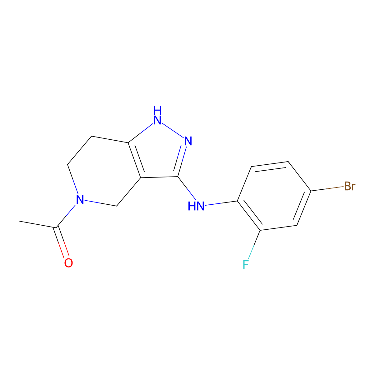 1-(3-((4-Bromo-2-fluorophenyl)amino)-1,4,6,7-tetrahydro-5H-pyrazolo[4,3-C]pyridin-5-YL)ethan-1-one molecular structure, CAS 1936432-13-1