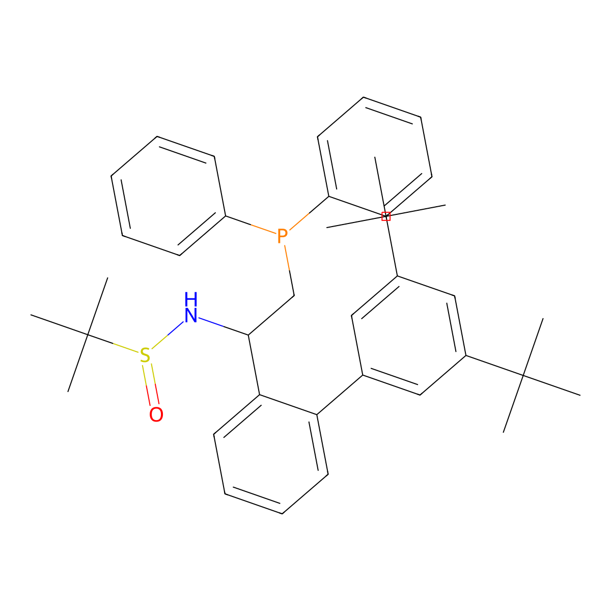 (R)-N-((S)-1-(3',5'-Di-tert-butyl-[1,1'-biphenyl]-2-yl)-2-(diphenylphosphanyl)ethyl)-2-methylpropane-2-sulfinamide molecular structure, CAS 1936438-24-2